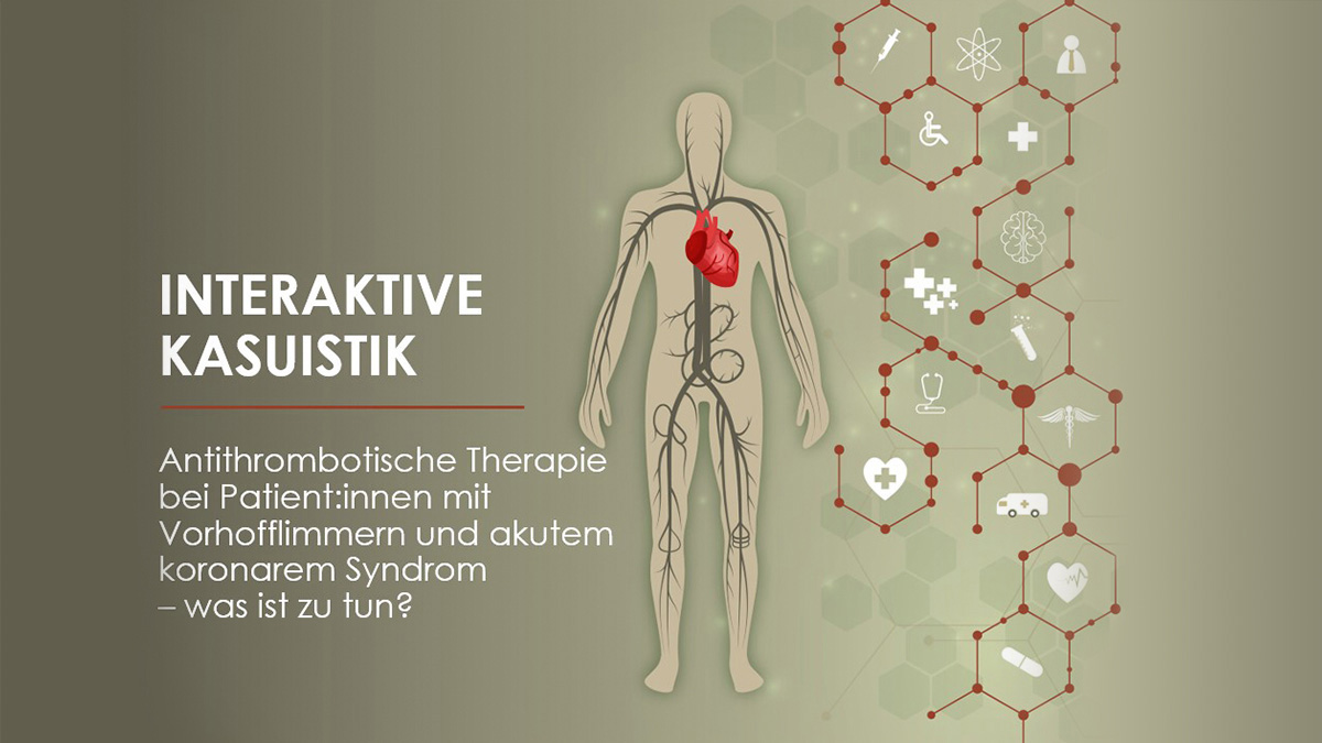 Logo der CME Fortbildung "Interaktive Kasuistik: Antithrombotische Therapie bei Patient:innen mit Vorhofflimmern und akutem koronarem Syndrom – was ist zu tun?"